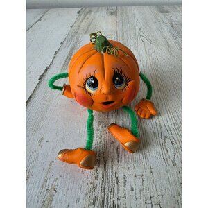 Vintage ceramic anthropomorphic pumpkin jack-o'-lantern shelf-center figurine st